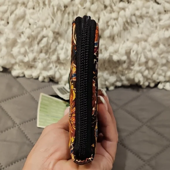 Vera Bradley Kensington Zip Around Paisley Quilted Wallet - Black, Brown, Orange - Picture 9 of 16